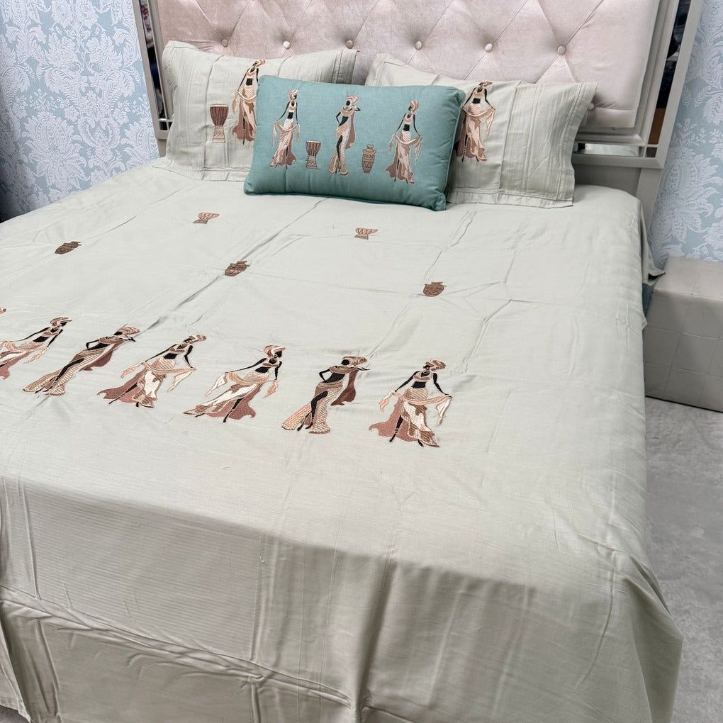 BLACK BEAUTY – SUPER KING 100% PURE COTTON 5-PIECE LUXURY EMBROIDERED BEDSHEET SET