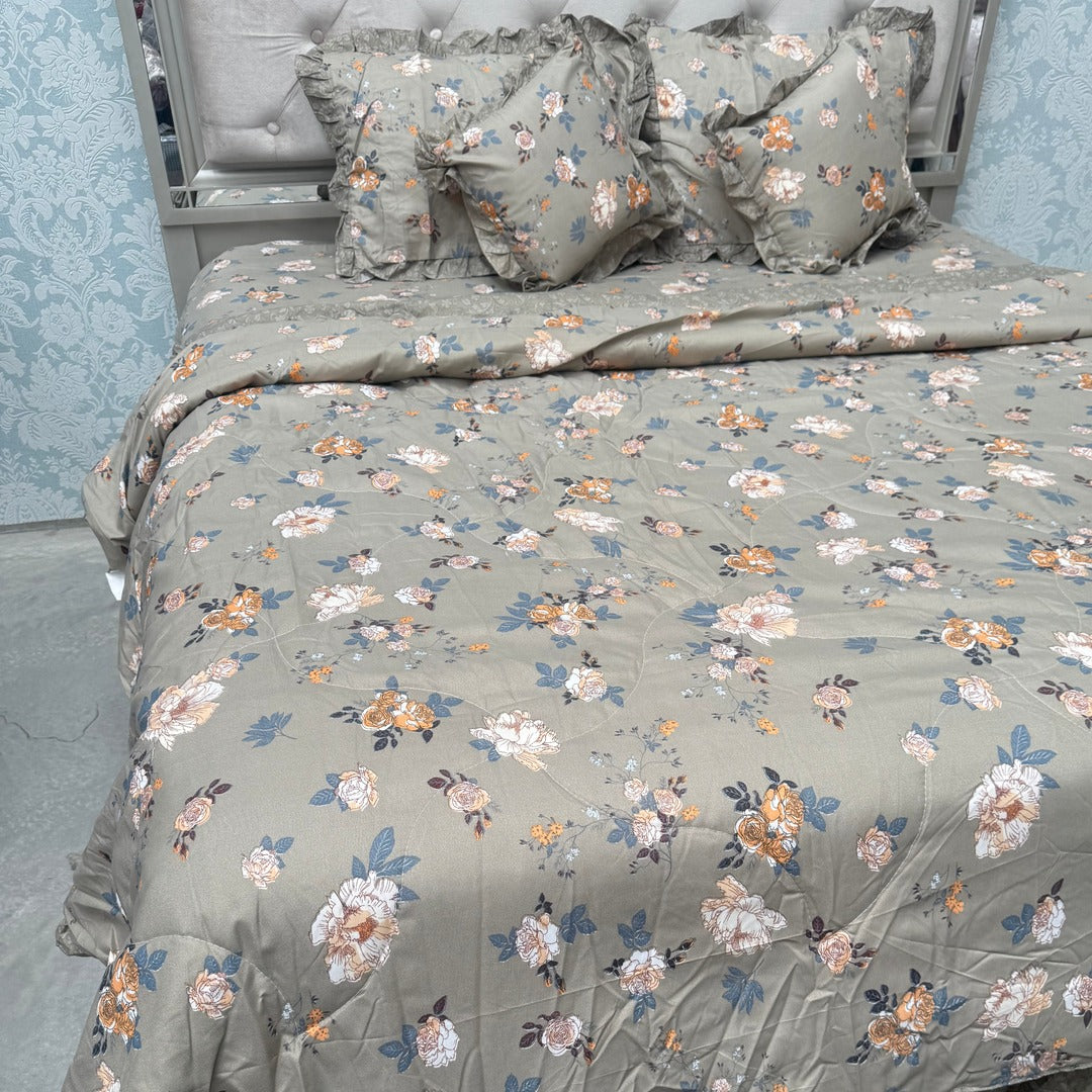 SUMMER KING SIZE GLACE COTTON 6 PCS REVERSIBLE COMFORTER SET WITH SUPER KING SOZE BEDSHEET
