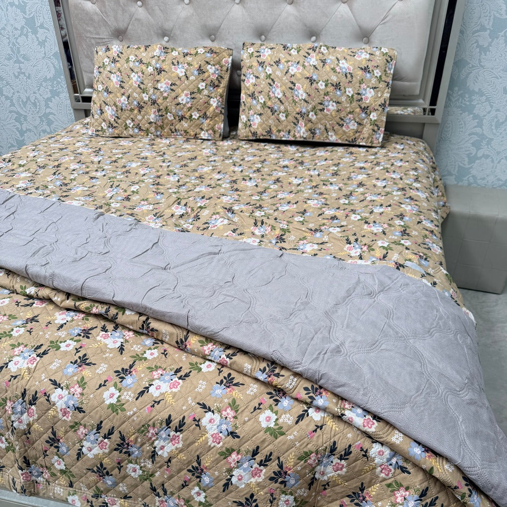 FULL REVERSIBLE SUMMER COMFORTER SET WITH BEDCOVER & 2 PILLOWCASES