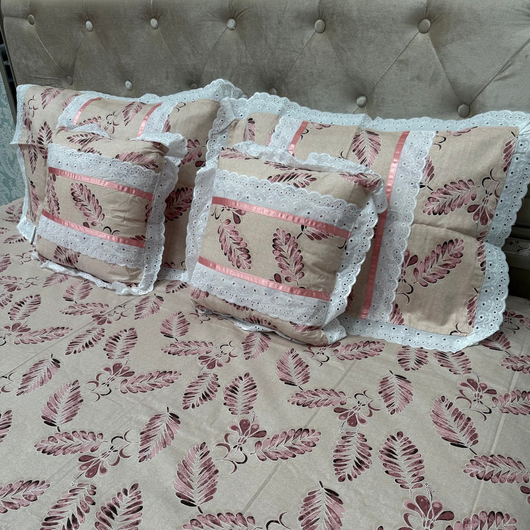 SUMMER QUEEN SIZE 5 PCS PURE COTTON FLAT BEDSHEET WITH CHICKEN KARI LASH ON