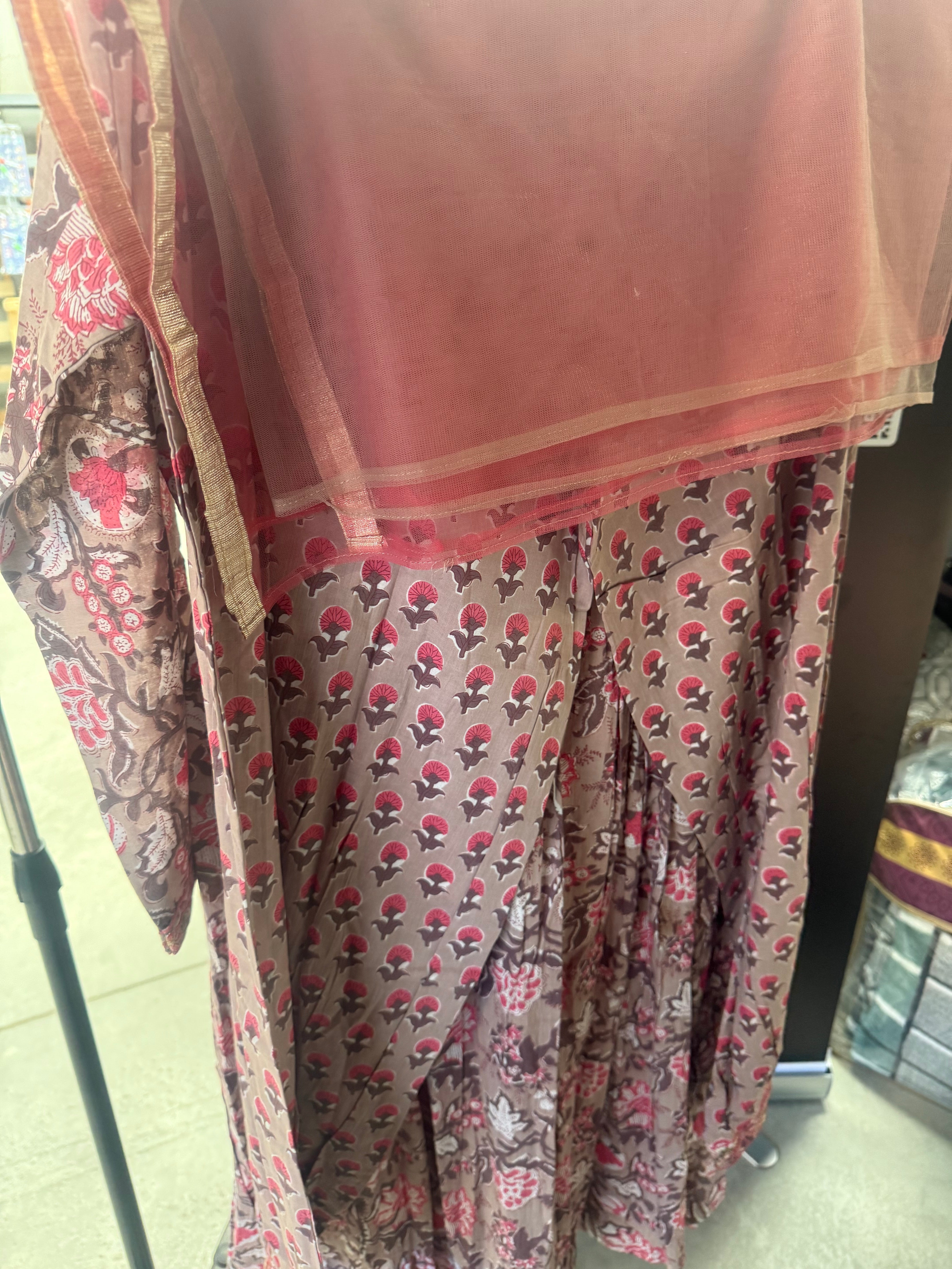 GIRLS PURE COTTON FROK SUIT WITH AFGANI SALAWAR AMD NET DUPPATA SIZE 38