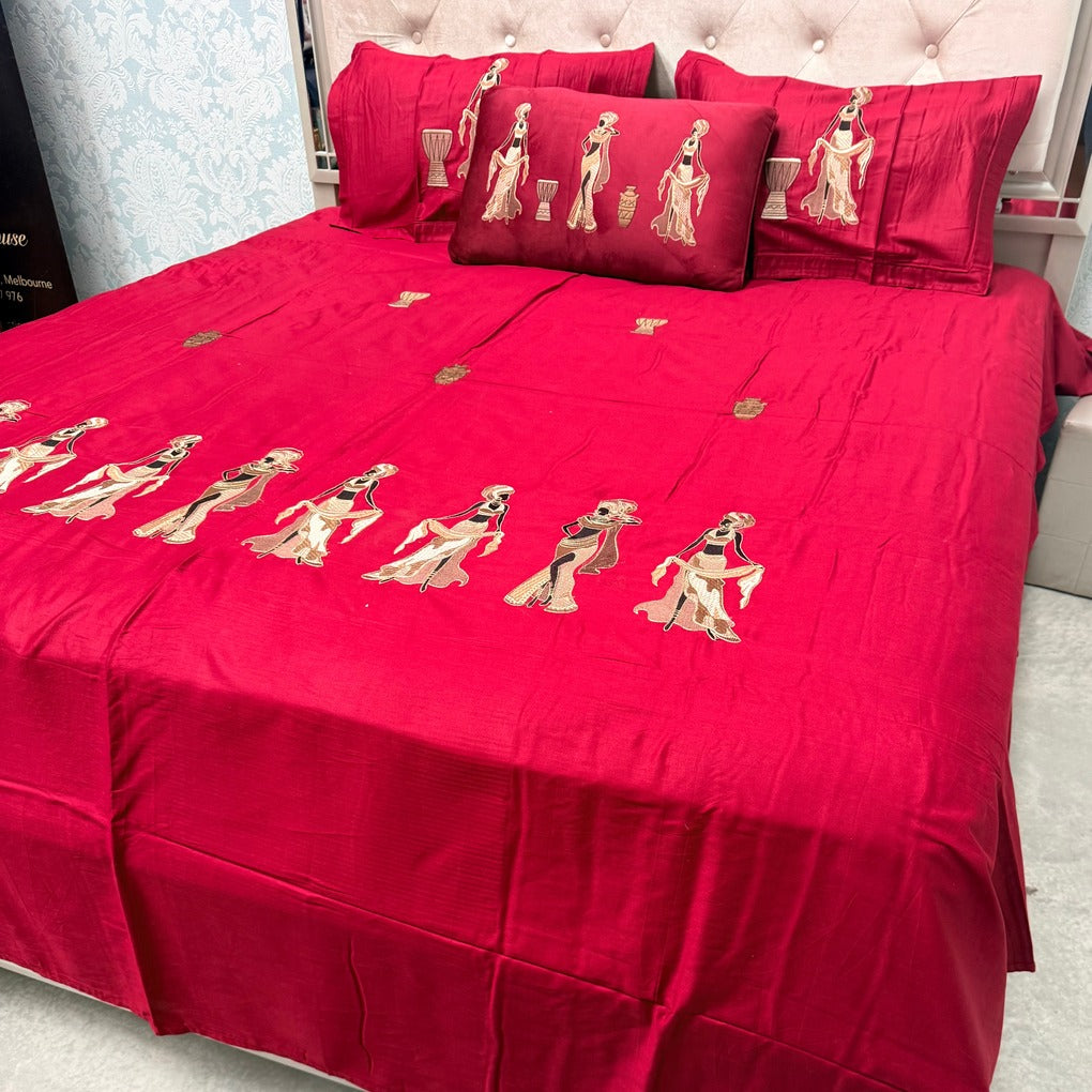 BLACK BEAUTY – SUPER KING 100% PURE COTTON 5-PIECE LUXURY EMBROIDERED BEDSHEET SET