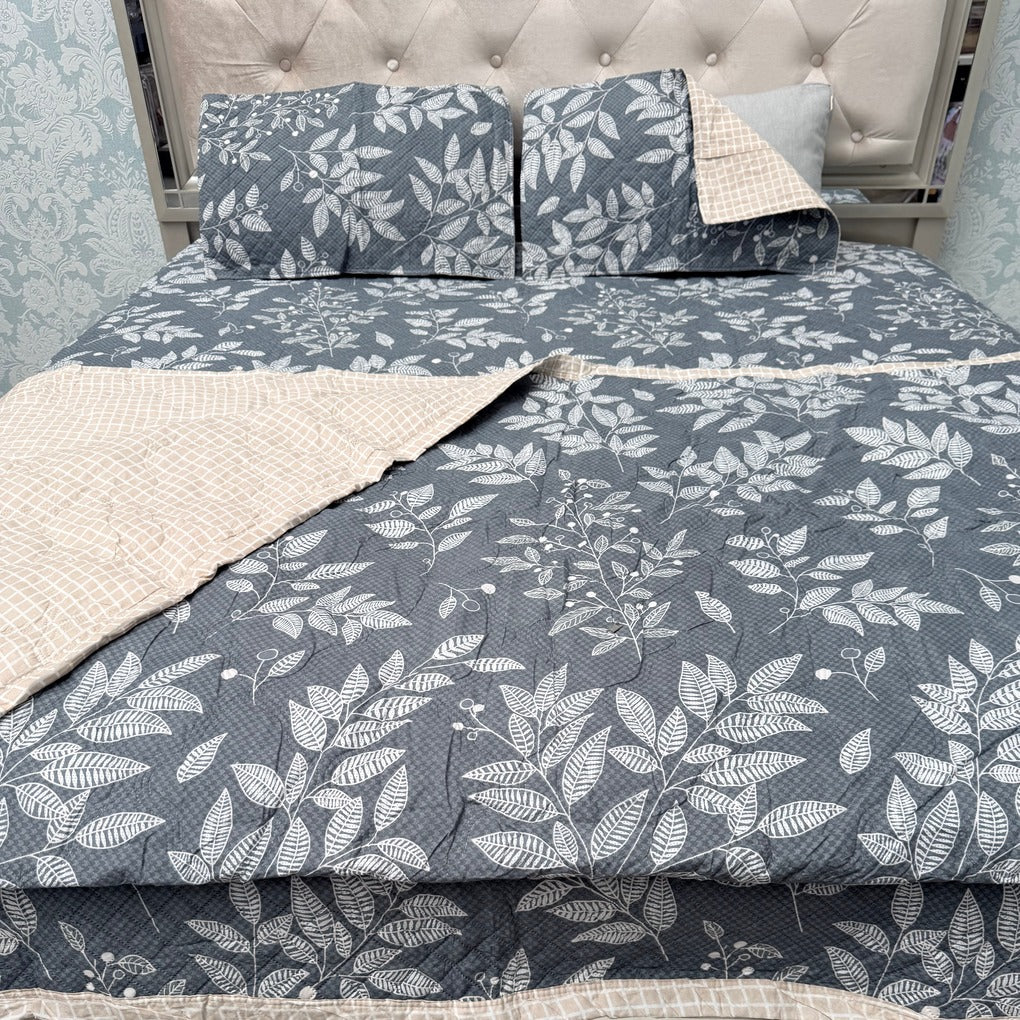 FULL REVERSIBLE SUMMER COMFORTER SET WITH BEDCOVER & 2 PILLOWCASES