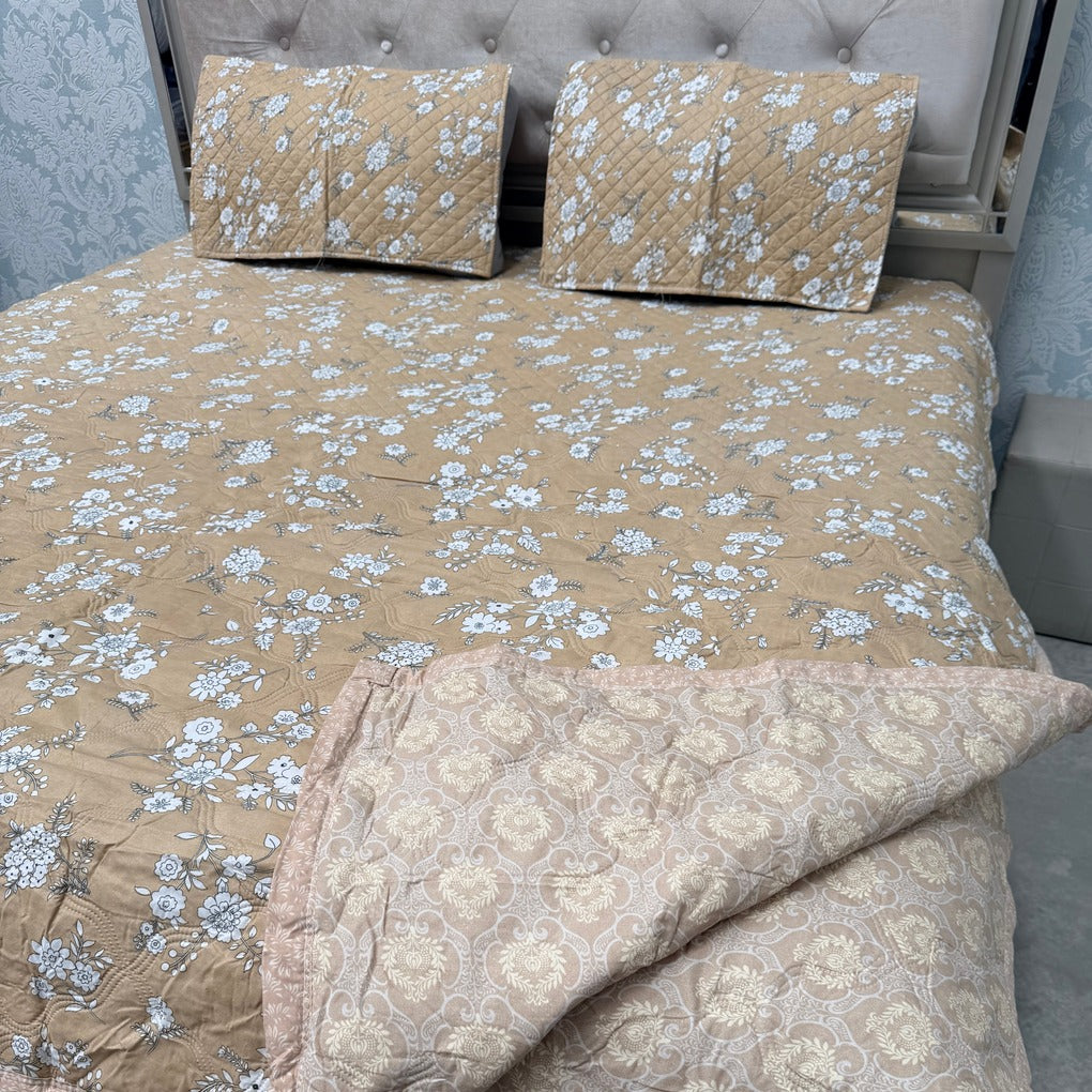 FULL REVERSIBLE SUMMER COMFORTER SET WITH BEDCOVER & 2 PILLOWCASES