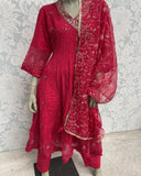 COTTON LONG FROK SUIT WITH PANT AND NET DUPTTA