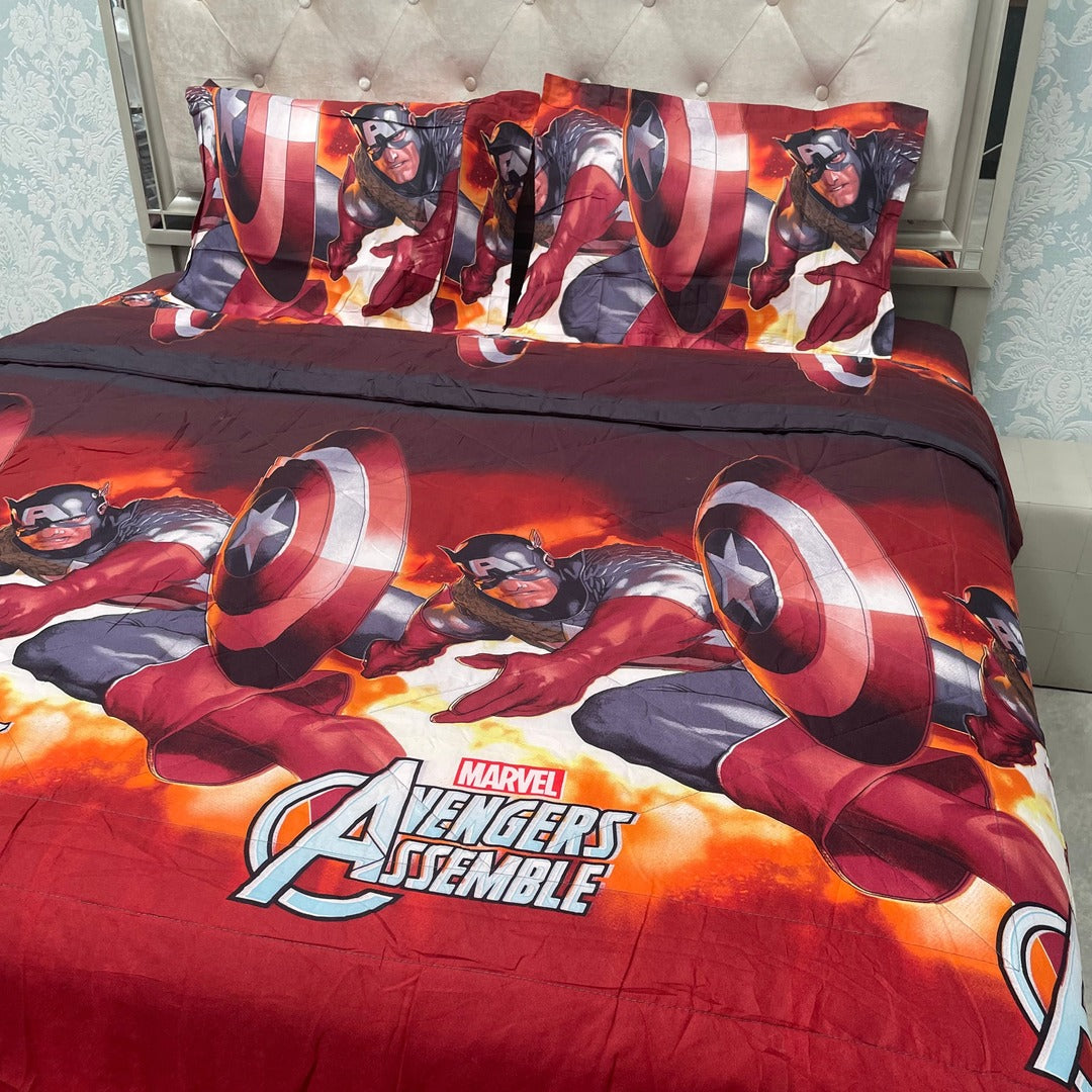 KIDS MARBEL AVENGERS 4 PCS GALCE COTTON COMFORTER SET ( comforter is reversible)