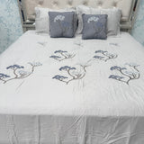 SUMMER DESINER EMBROIDERED SUPER KING SIZE PURE COTTON BEDHSEET WITH VELVET CUSIONS