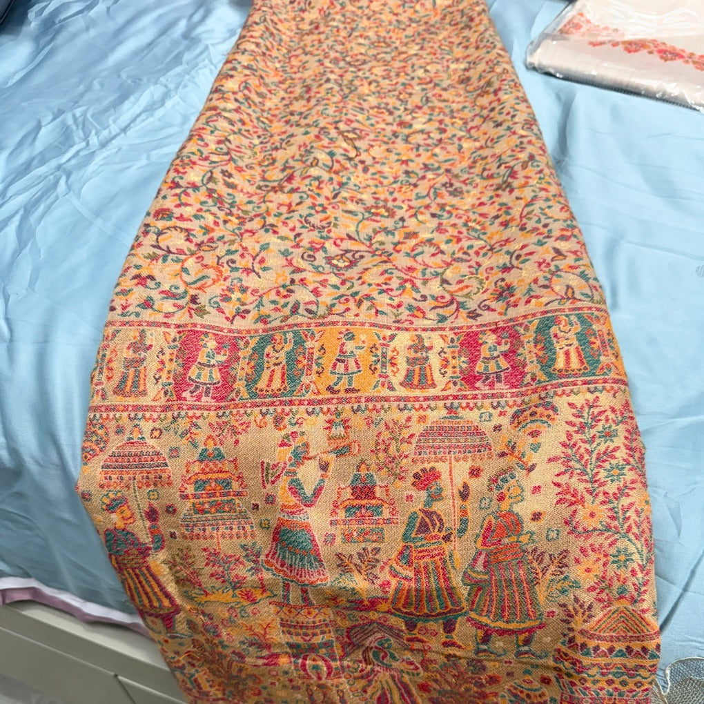 PAKISTAN KANI,MOONLIGHT REVERSIBLE PASHMINA WORK SHAWL