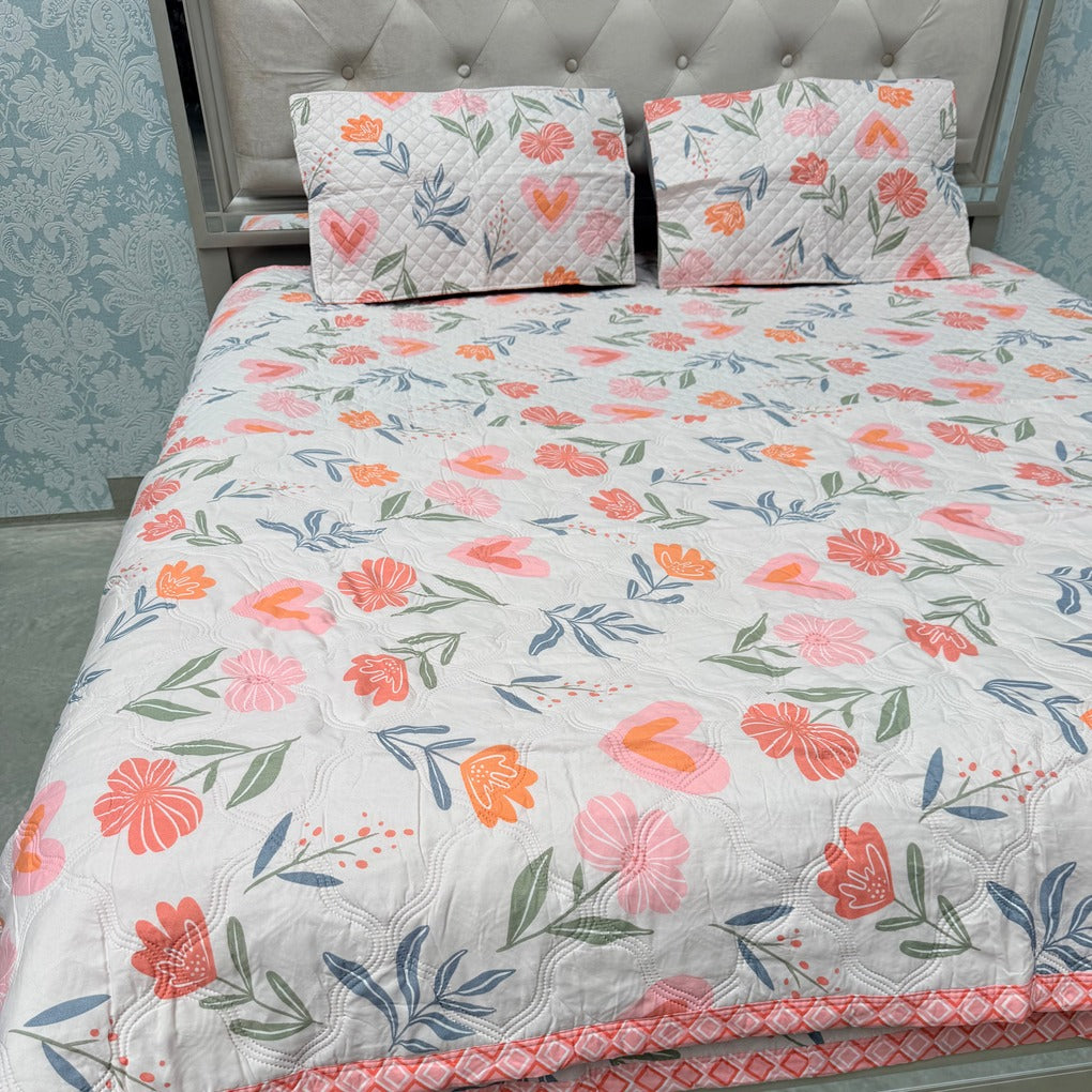 FULL REVERSIBLE SUMMER COMFORTER SET WITH BEDCOVER & 2 PILLOWCASES