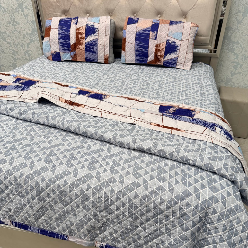 FULL REVERSIBLE SUMMER COMFORTER SET WITH BEDCOVER & 2 PILLOWCASES
