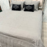 SUMMER DESINER SUPER KING SIZE QUILTED BEDCOVER WITH 2 VELVET EMBROIDERED CUSIONS