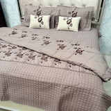 DESIGNER LUXURY 6-PIECE QUILTED BEDCOVER SET – QUEEN TO KING SIZE WITH EMBROIDERED COMFORTER & VELVET CUSHIONS