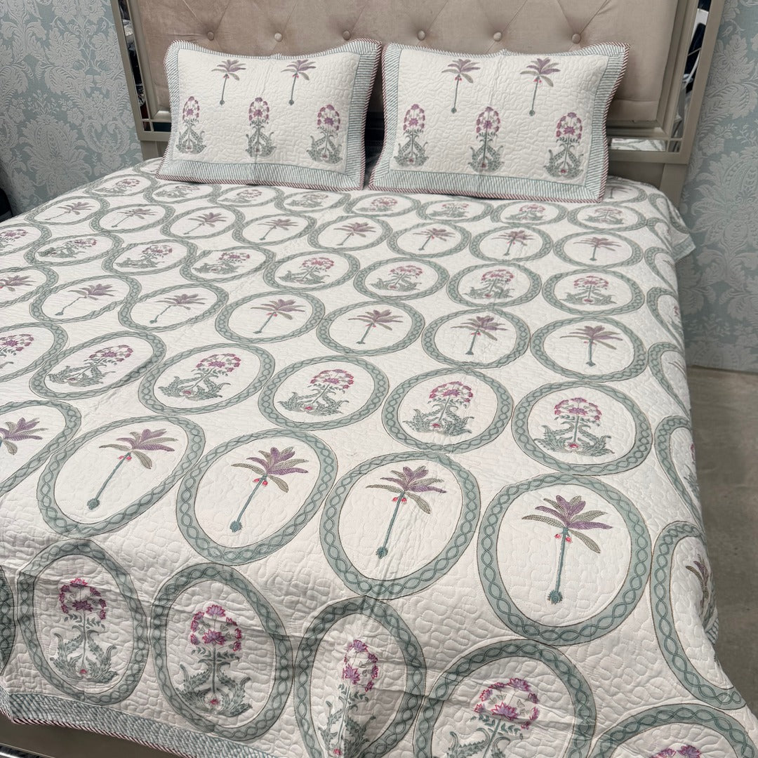 SUMMER JAIPURI STYLE MUL MUL SOFT COTTON QUILTED KING SIZE PURE SOFT COTTON BEDCOVER IN BLOCK PRINT