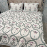 SUMMER JAIPURI STYLE MUL MUL SOFT COTTON QUILTED KING SIZE PURE SOFT COTTON BEDCOVER IN BLOCK PRINT