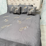 SUMMER PEACOCK DESINE 5 PCS PURE COTTON SUPER KING SIZE BEDHSEET SET WITH VELVET CUSIONS AND EMBROIDERY