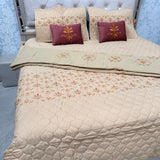 DESIGNER LUXURY 6-PIECE QUILTED BEDCOVER SET – QUEEN TO KING SIZE WITH EMBROIDERED COMFORTER & VELVET CUSHIONS
