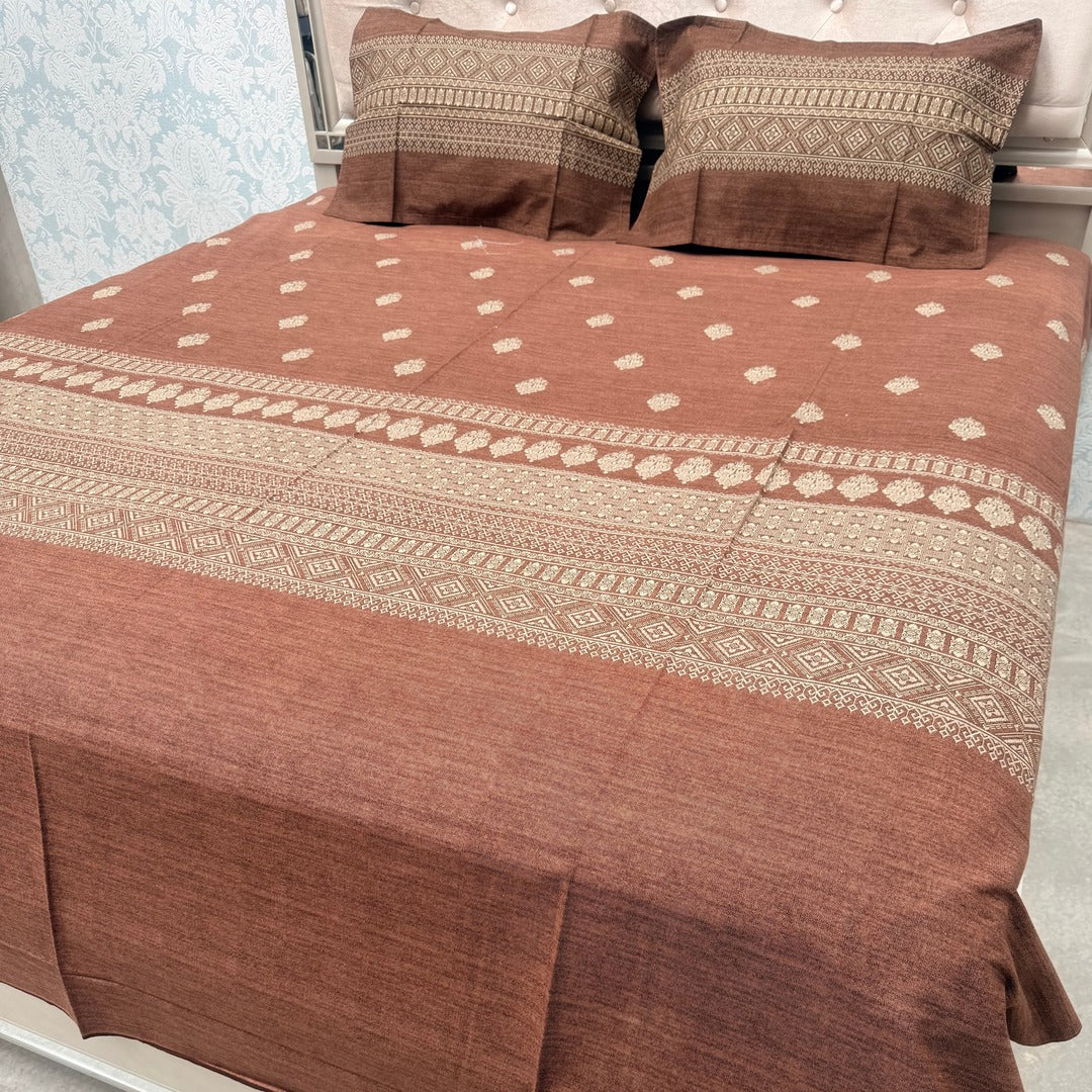 SUMMER QUEEN SIZE PURE COTTON JACCARAD PRINT FLAT BEDSHEET SET