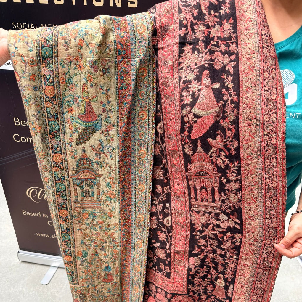 PAKISTANI DO RUKHA (ਦੋ ਰੁੱਖਾ )TRIPLYKANI PASHMINA REVERSIBLE SHAWL