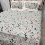 SUMMER JAIPURI STYLE PURE COTTON SUPER KING SIZE BEDSHEET SET WITH DOUBLE PLY CHICKEN KARI LACE ON PILLOW COVERS