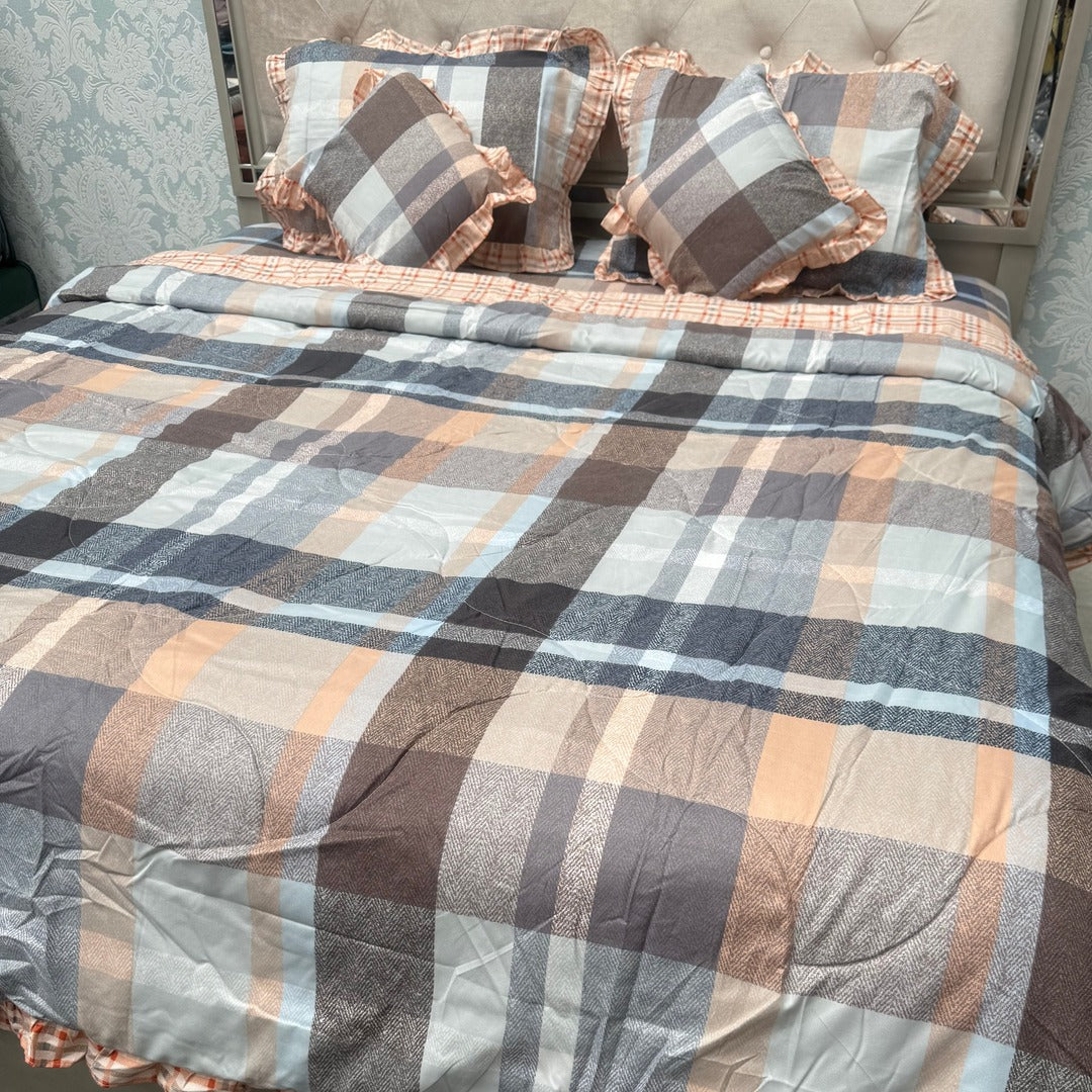 SUMMER KING SIZE GLACE COTTON 6 PCS REVERSIBLE COMFORTER SET WITH SUPER KING SIZE BEDSHEET