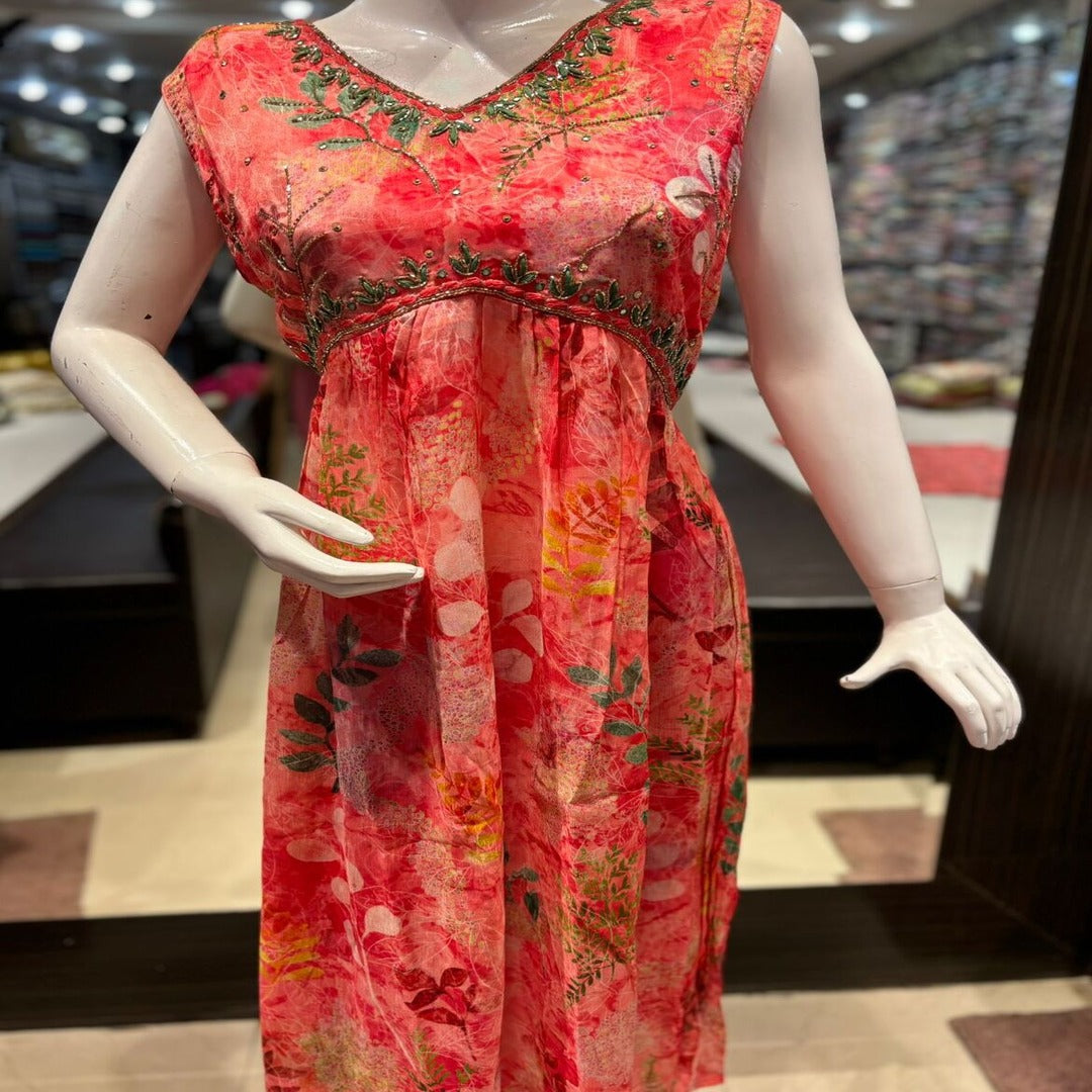CHINON FABRIC 2 PCS DRESS WITH COTTON ZARRI WORK DUPATTA AND PANT