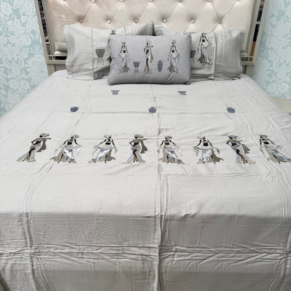 BLACK BEAUTY – SUPER KING 100% PURE COTTON 5-PIECE LUXURY EMBROIDERED BEDSHEET SET