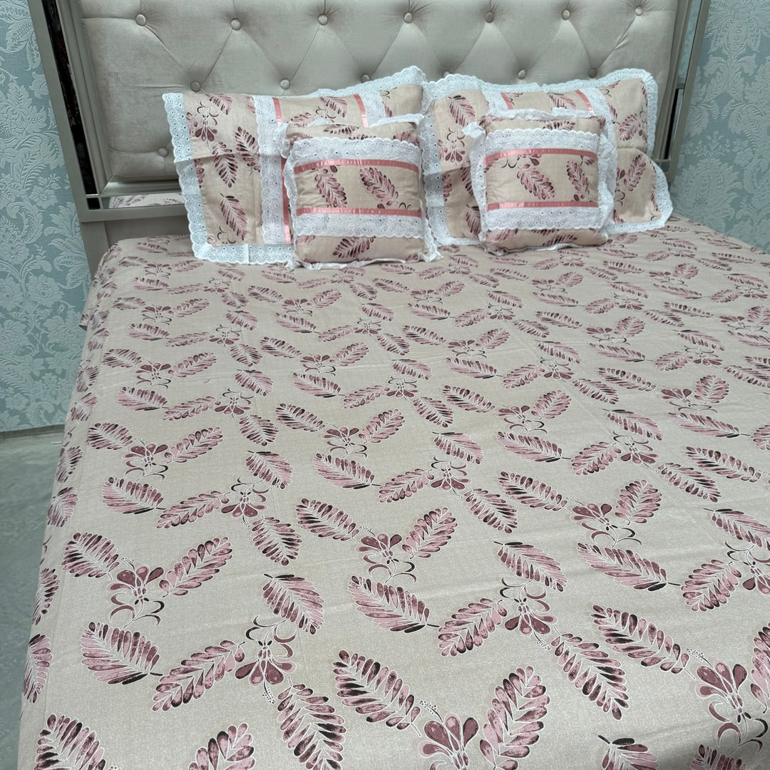 SUMMER QUEEN SIZE 5 PCS PURE COTTON FLAT BEDSHEET WITH CHICKEN KARI LASH ON