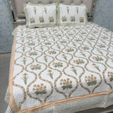 SUMMER JAIPURI STYLE MUL MUL SOFT COTTON QUILTED KING SIZE PURE SOFT COTTON BEDCOVER IN BLOCK PRINT
