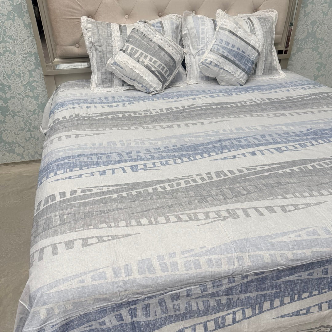 SUMMER SUPER KING SIZE 5 PCS PURE COTTON BEDSHEET SET