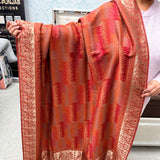 SARDAARI RED REVERSIBLE SHAWL WITH ELEGANT DESIGNER BORDER