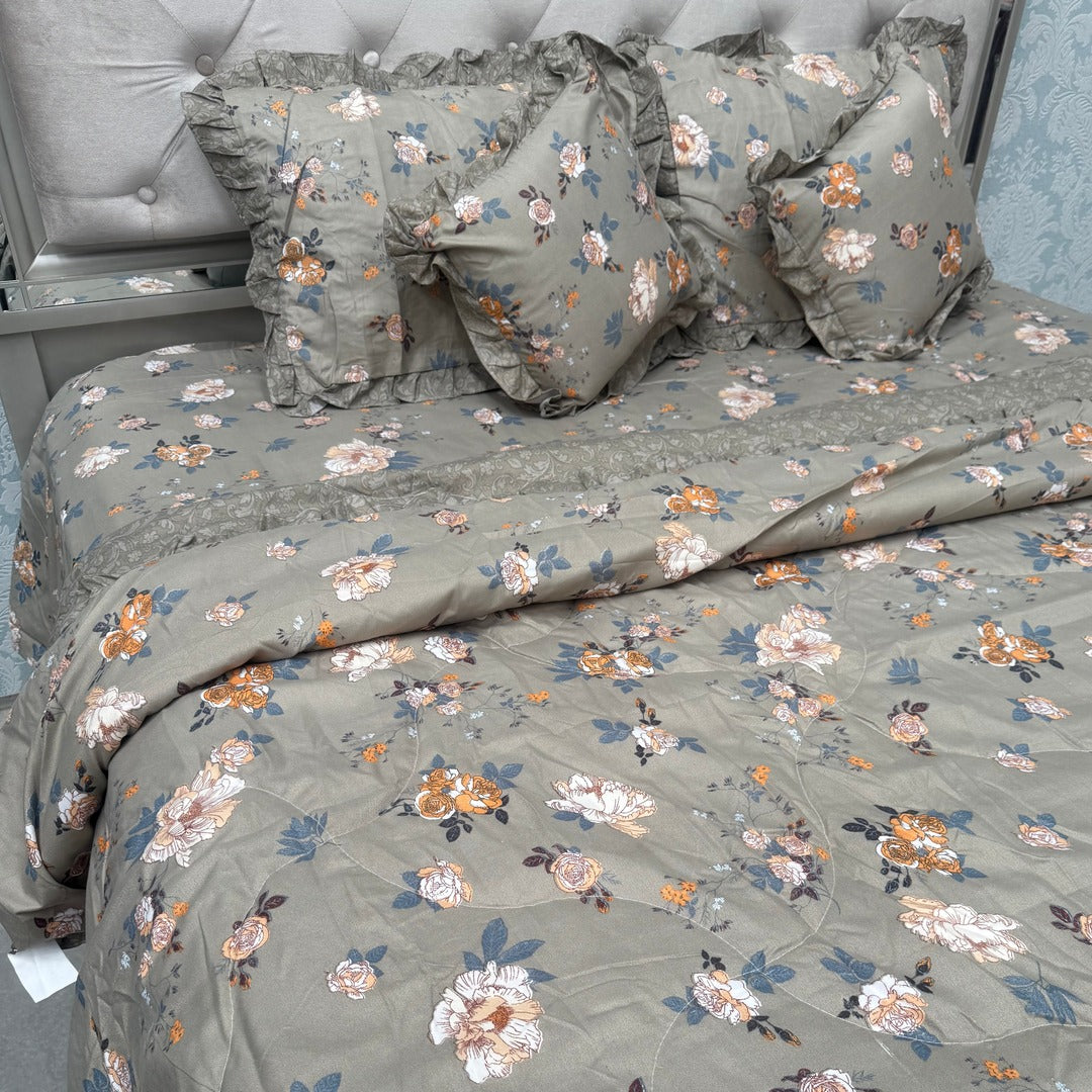 SUMMER KING SIZE GLACE COTTON 6 PCS REVERSIBLE COMFORTER SET WITH SUPER KING SOZE BEDSHEET