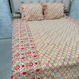 SUMMER JAIPURI PRINT PURE COTTON QUEEN SIZE BEDSHEET SET