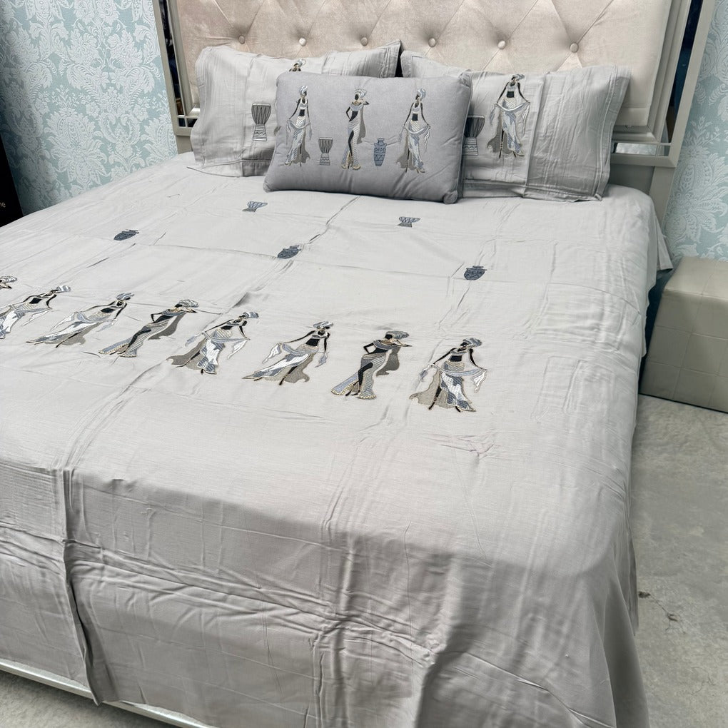 BLACK BEAUTY – SUPER KING 100% PURE COTTON 5-PIECE LUXURY EMBROIDERED BEDSHEET SET