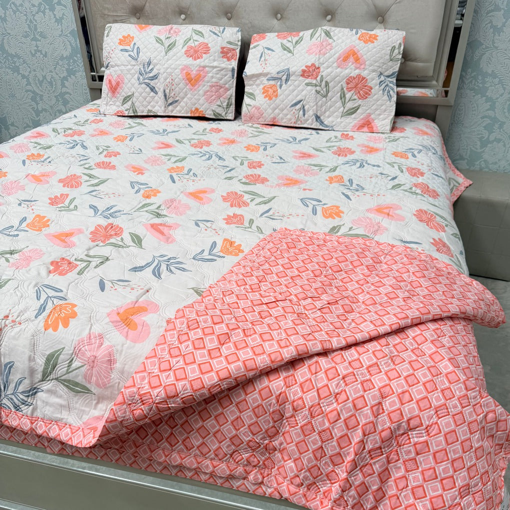 FULL REVERSIBLE SUMMER COMFORTER SET WITH BEDCOVER & 2 PILLOWCASES
