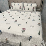 SUMMER JAIPURI STYLE MUL MUL SOFT  COTTON KING SIZE QUILTED BEDCOVER IN BLOCK PRINT