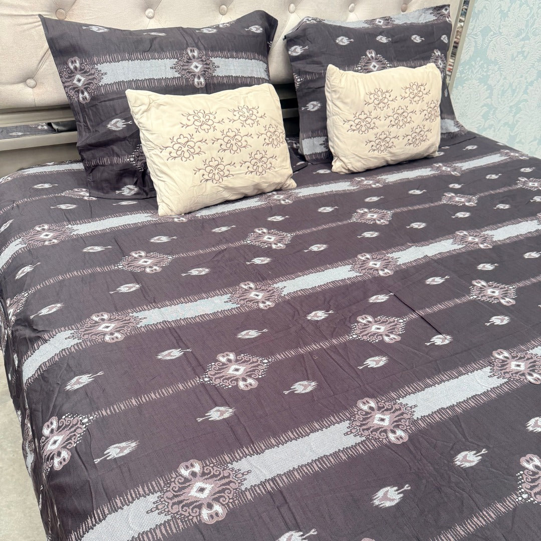 SUMMER PURE COTTON SUPER KING SIZE 5 PCS BEDSHEET SET WITH 2 VELVET CUSIONS