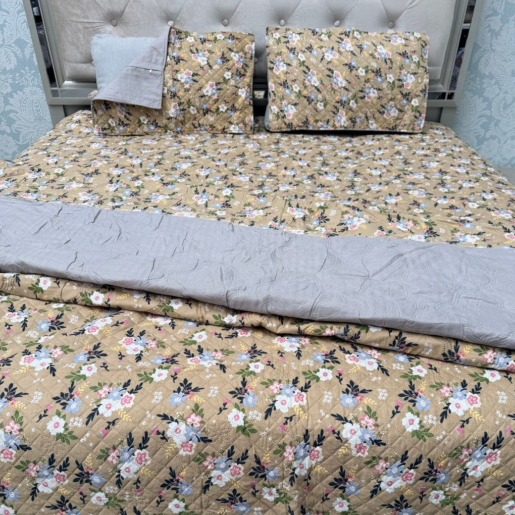 FULL REVERSIBLE SUMMER COMFORTER SET WITH BEDCOVER & 2 PILLOWCASES