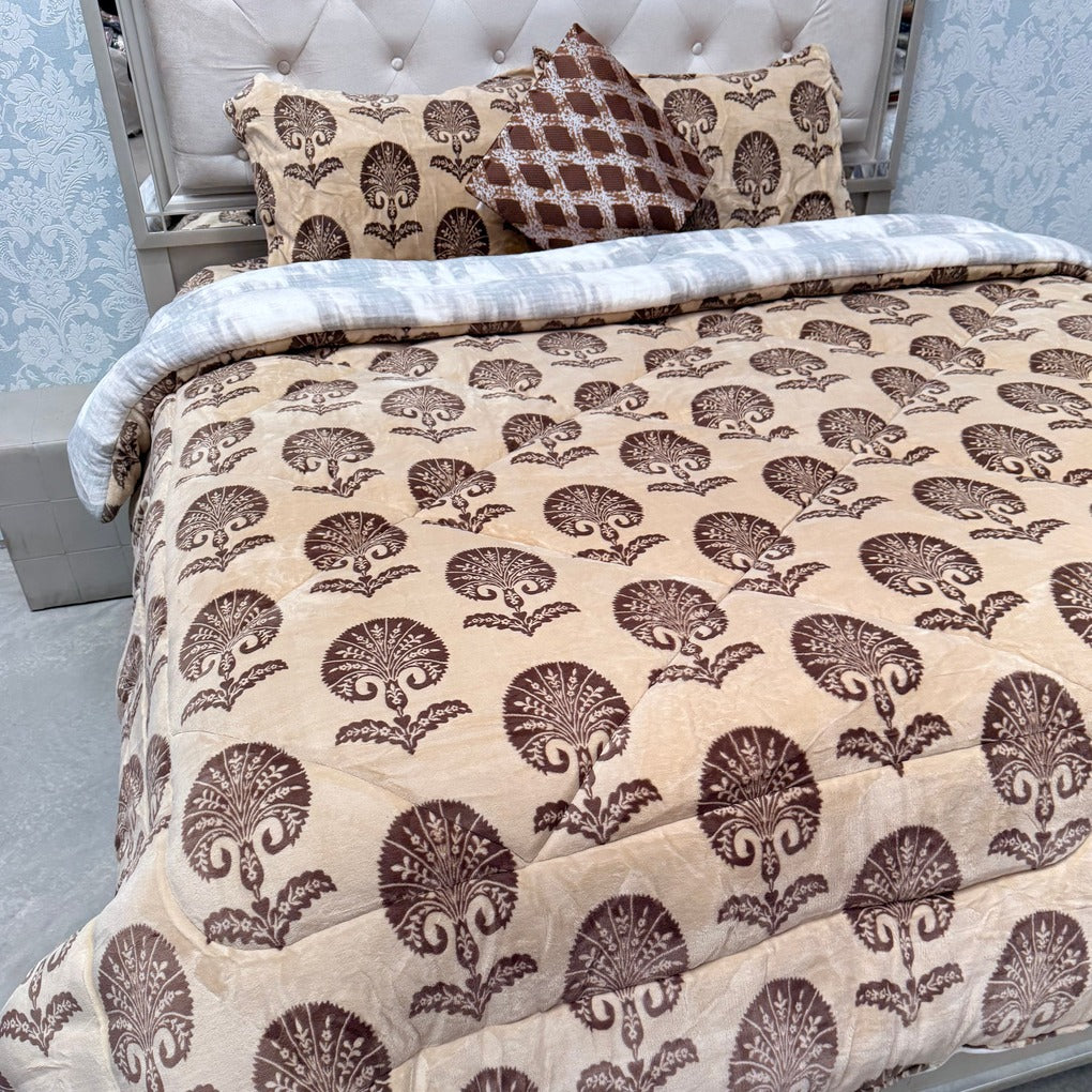 5- PIECE PREMIUM VELVET QUILT SET – SUPER KING SIZE LUXURY BEDDING REVERSIBLE QUILT