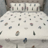SUMMER JAIPURI STYLE MUL MUL SOFT  COTTON KING SIZE QUILTED BEDCOVER IN BLOCK PRINT