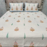 SUMMER JAIPURI STYLE MUL MUL SOFT COTTON QUILTED KING SIZE PURE SOFT COTTON BEDCOVER IN BLOCK PRINT