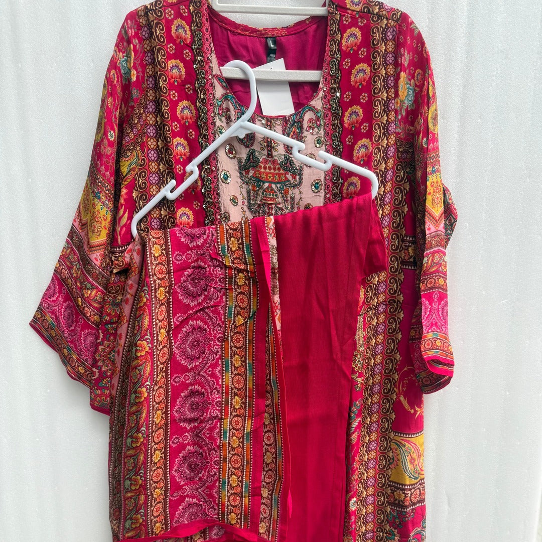 PUNJABI PARTY WEAR 3 PCS SUIT WITH  PANT IN CRAPE