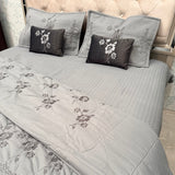 DESIGNER LUXURY 6-PIECE QUILTED BEDCOVER SET – QUEEN TO KING SIZE WITH EMBROIDERED COMFORTER & VELVET CUSHIONS