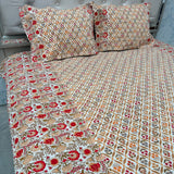 SUMMER JAIPURI PRINT PURE COTTON QUEEN SIZE BEDSHEET SET