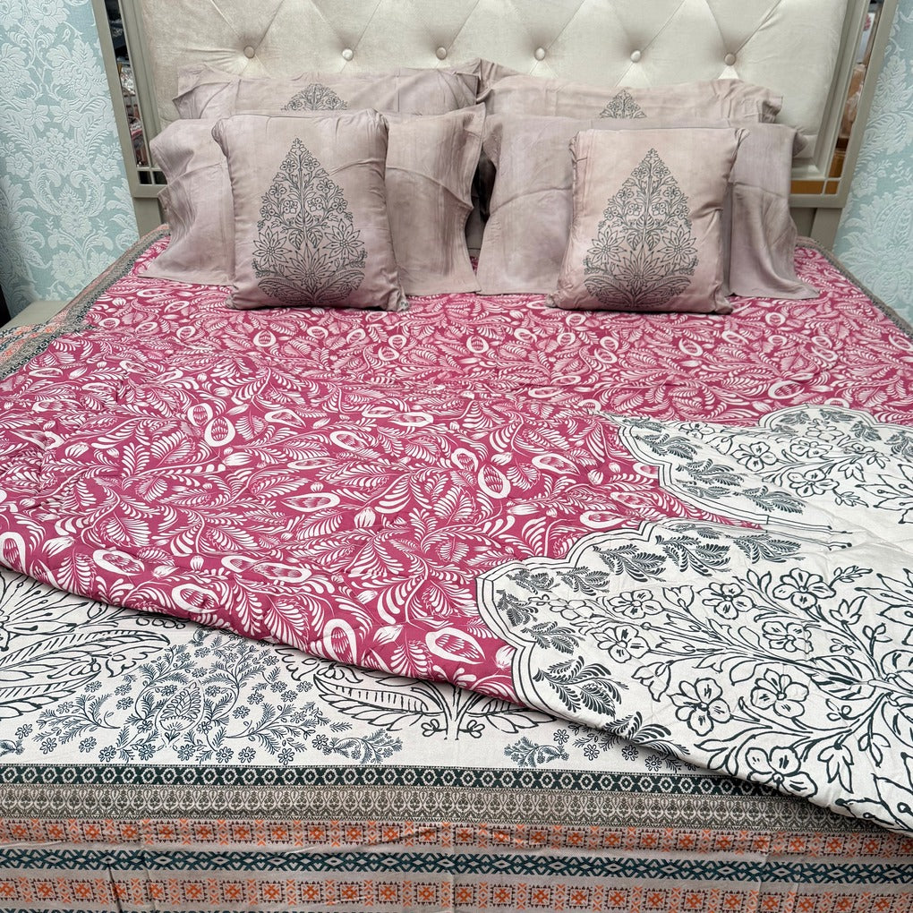 LUXURY JAIPURI 8-PIECE BAMBOO COTTON COMFORTER SET – SUPER KING SIZE