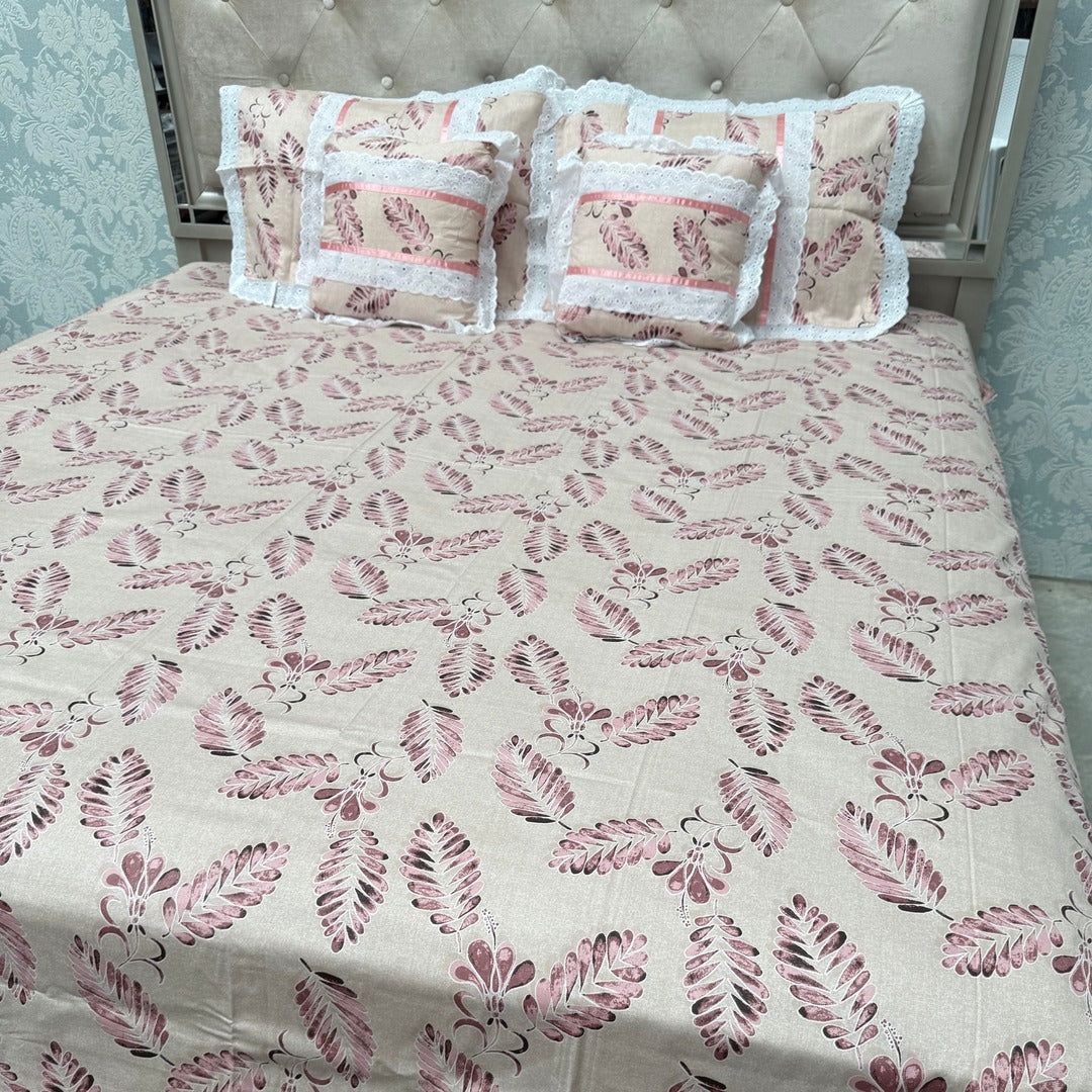 SUMMER QUEEN SIZE 5 PCS PURE COTTON FLAT BEDSHEET WITH CHICKEN KARI LASH ON