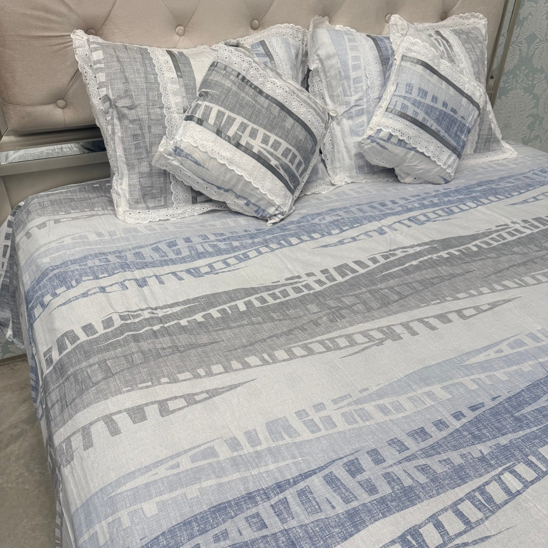 SUMMER SUPER KING SIZE 5 PCS PURE COTTON BEDSHEET SET