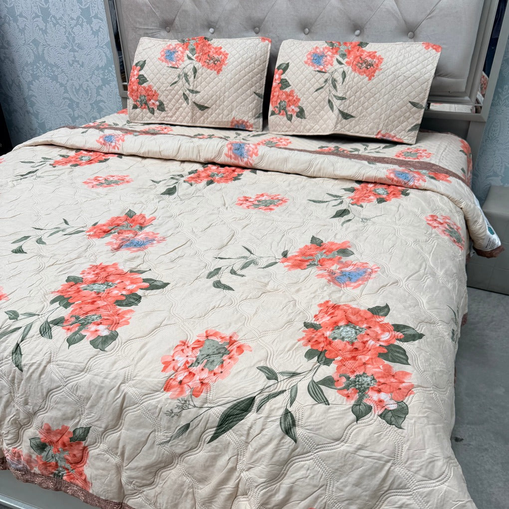 FULL REVERSIBLE SUMMER COMFORTER SET WITH BEDCOVER & 2 PILLOWCASES