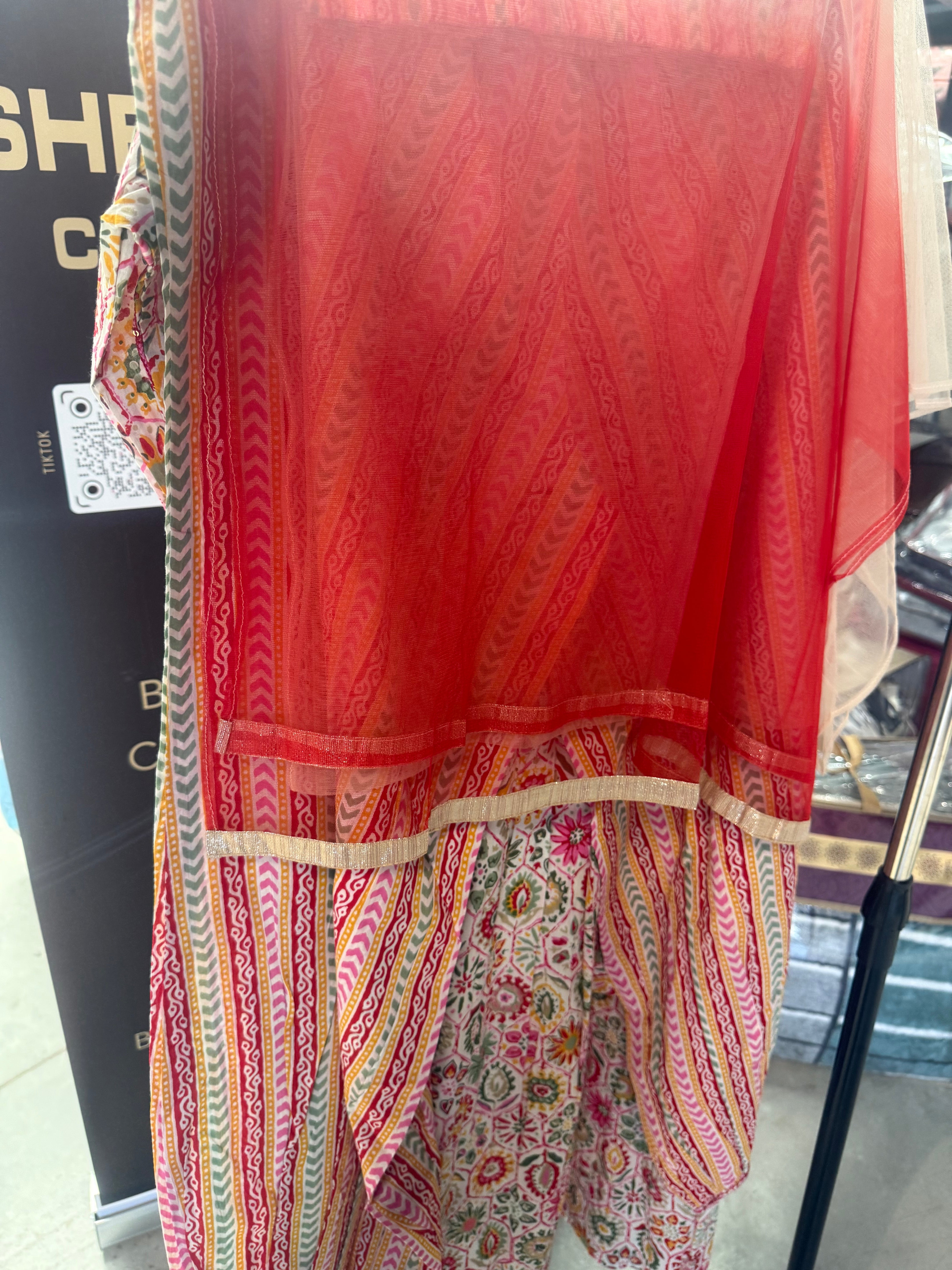 GIRLS PURE COTTON FROK SUIT WOTH AFGANI SALWAR AND NET DUPPATA SIZE 38