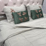 SUMMER QUEEN SIZE 6 PCS GLACÉ COTTON COMFORTER SET WITH EMBROIDERY AND 2 VELVET CUSIONS AND PLAIN BEDSHEET SET