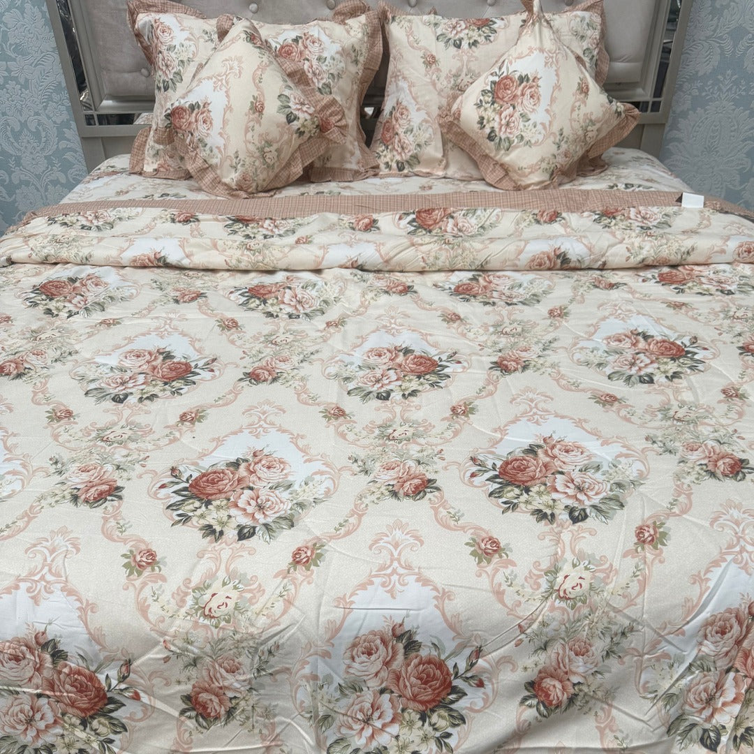 SUMER KING SIZE GLALCE COTTON  6 PCS REVERSIBLE COMFORTER SET WITH SUPER KING SIZE BEDHSEET